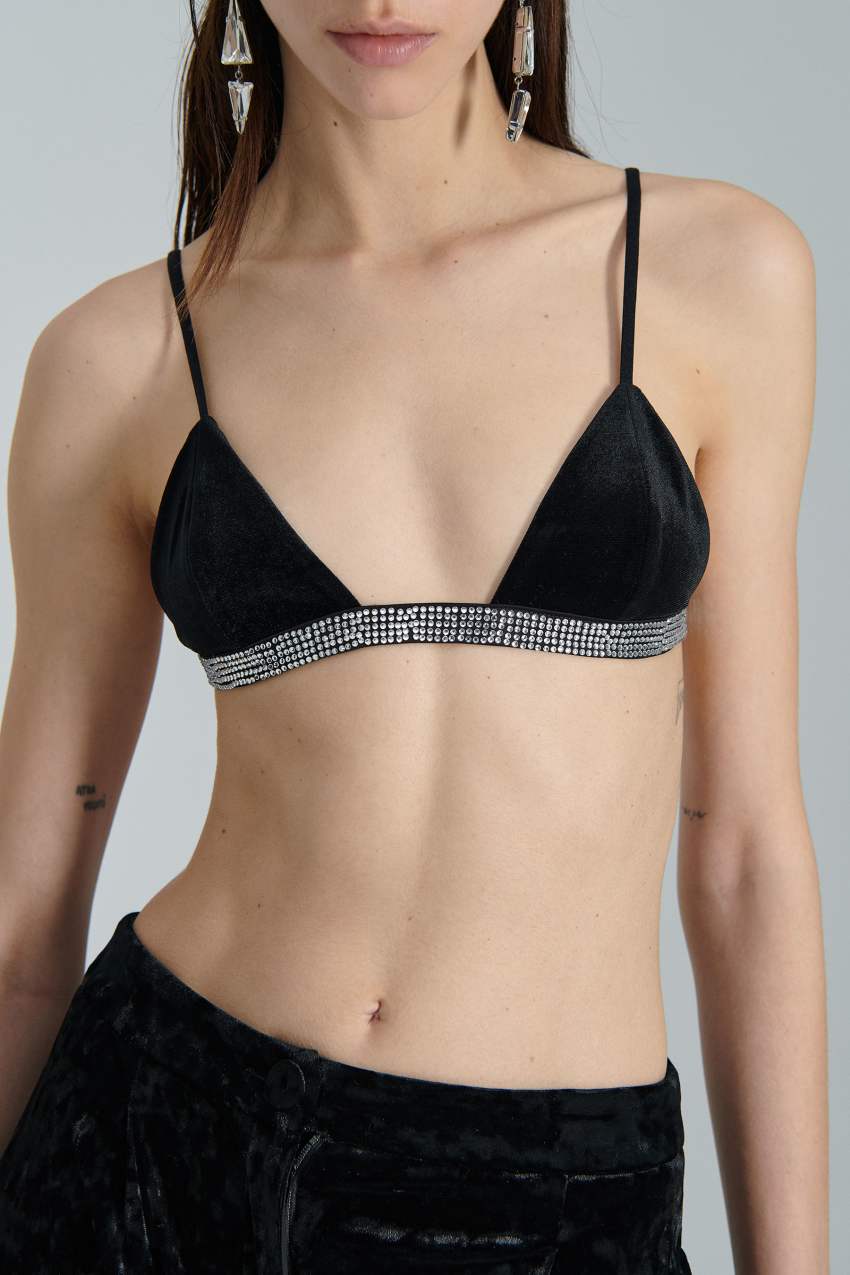 Patrizia Pepe Velvet Bra With Rhinestones Schwarz | FJLTOY-917