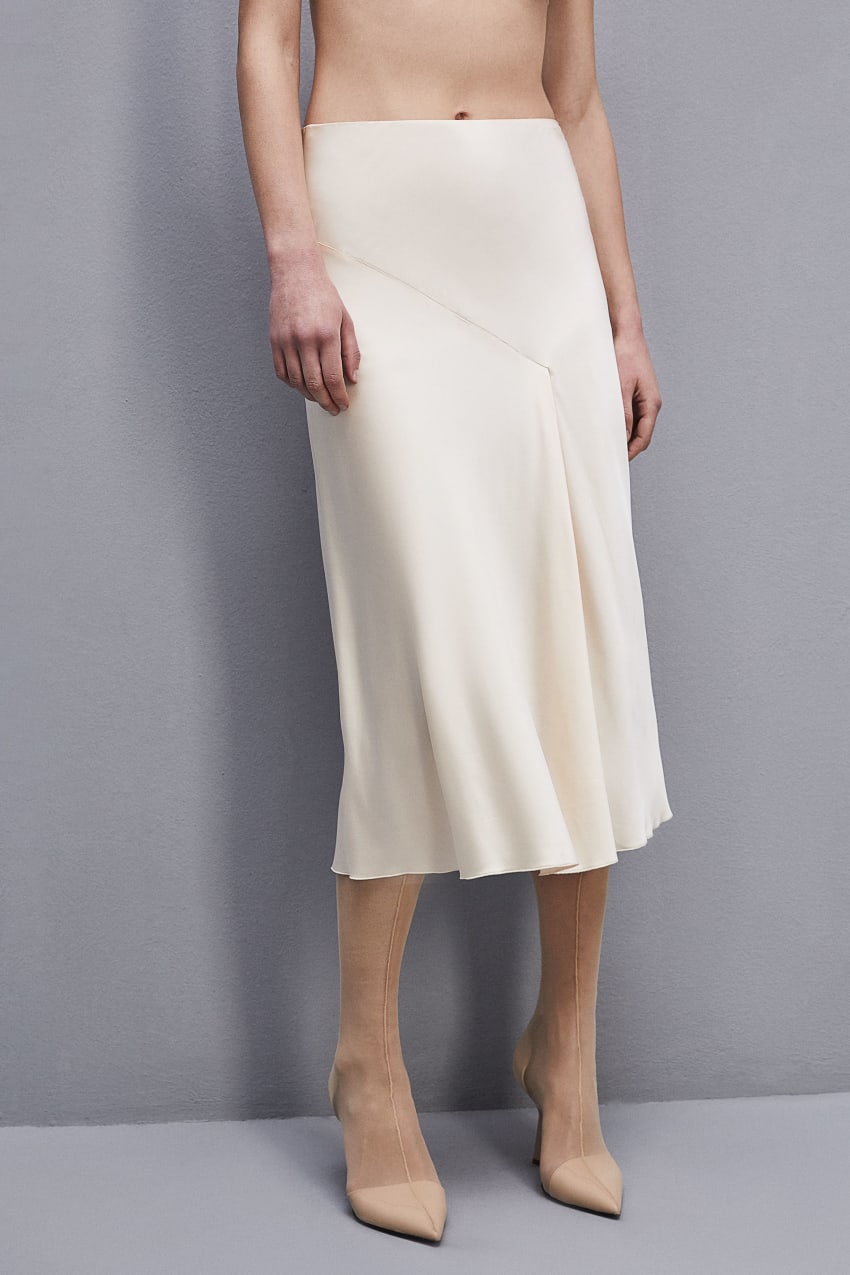 Patrizia Pepe Viscose Satin Midi Skirt Beige | LNPEJK-408