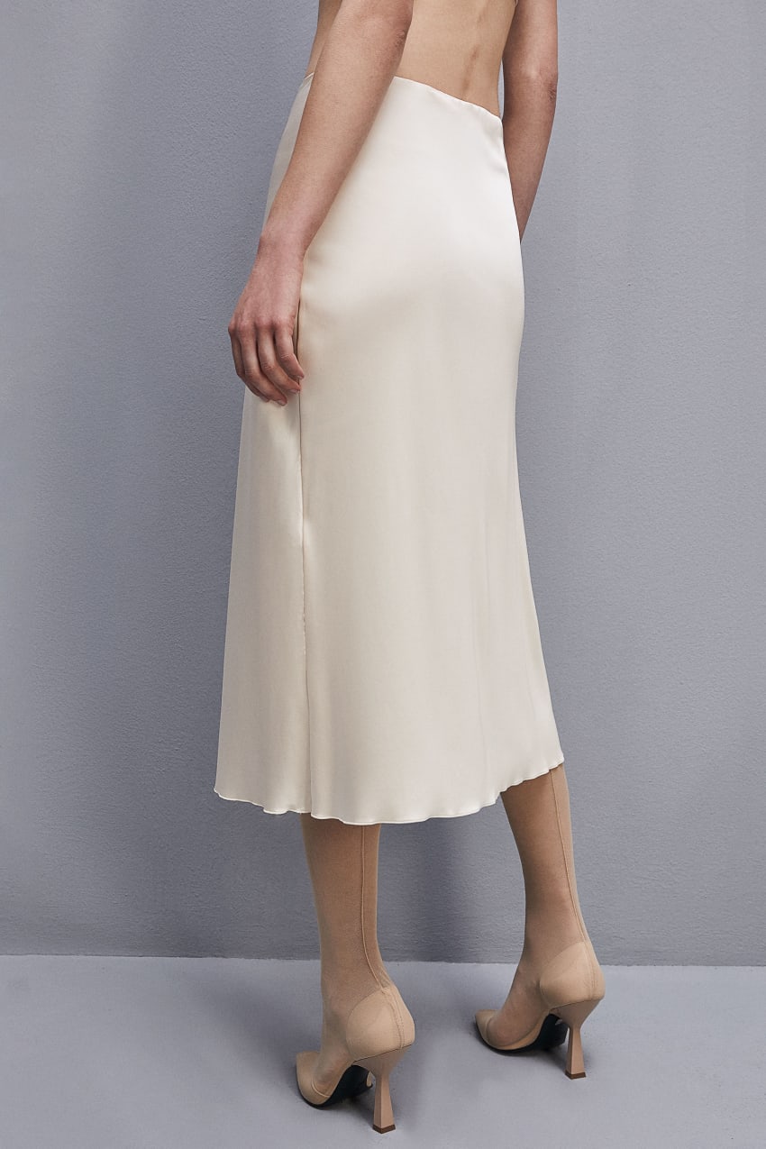 Patrizia Pepe Viscose Satin Midi Skirt Beige | LNPEJK-408