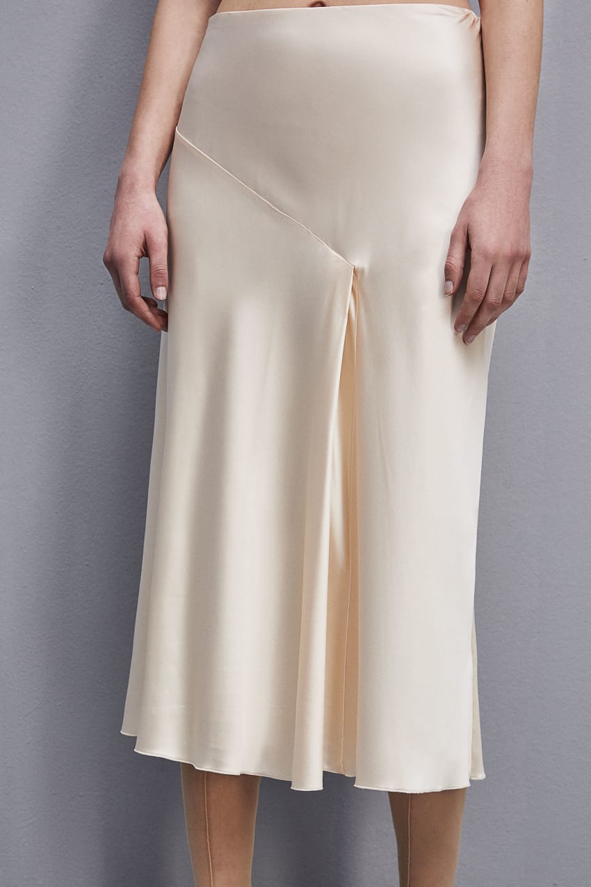 Patrizia Pepe Viscose Satin Midi Skirt Beige | LNPEJK-408