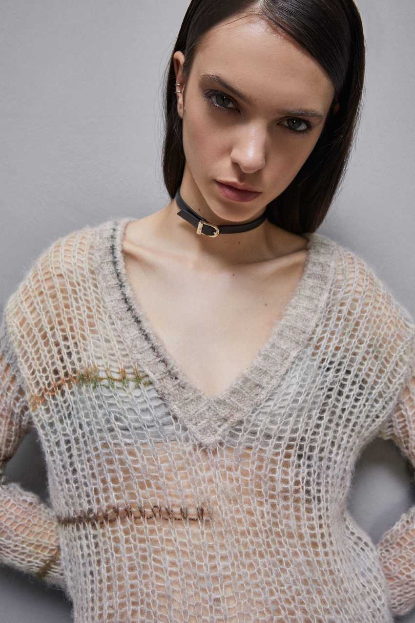 Patrizia Pepe Wool Blend Mesh Sweater Mehrfarbig | DMVGRC-986