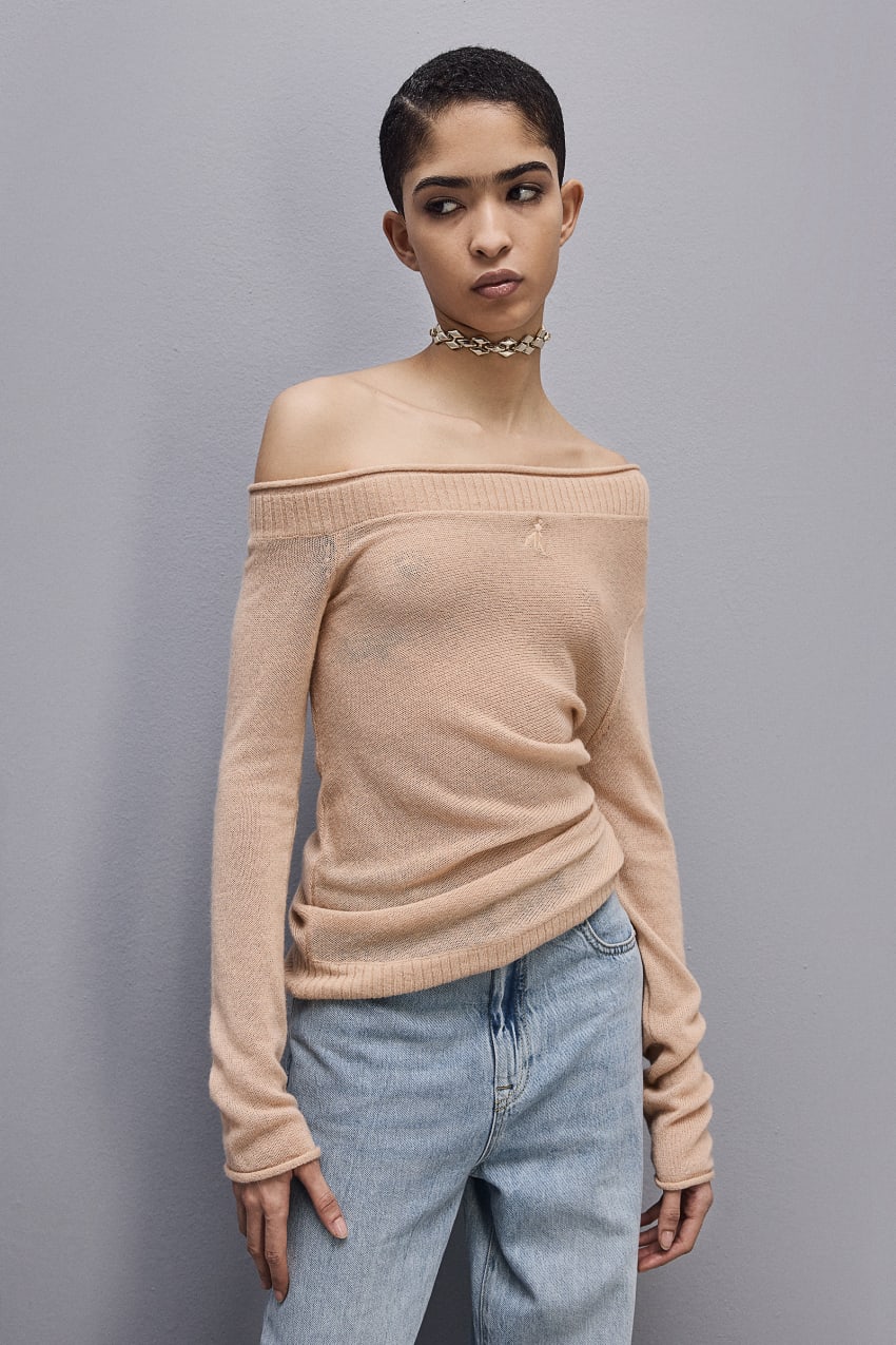 Patrizia Pepe Wool Sweater With Wide Neckline Beige | PGSJEH-568