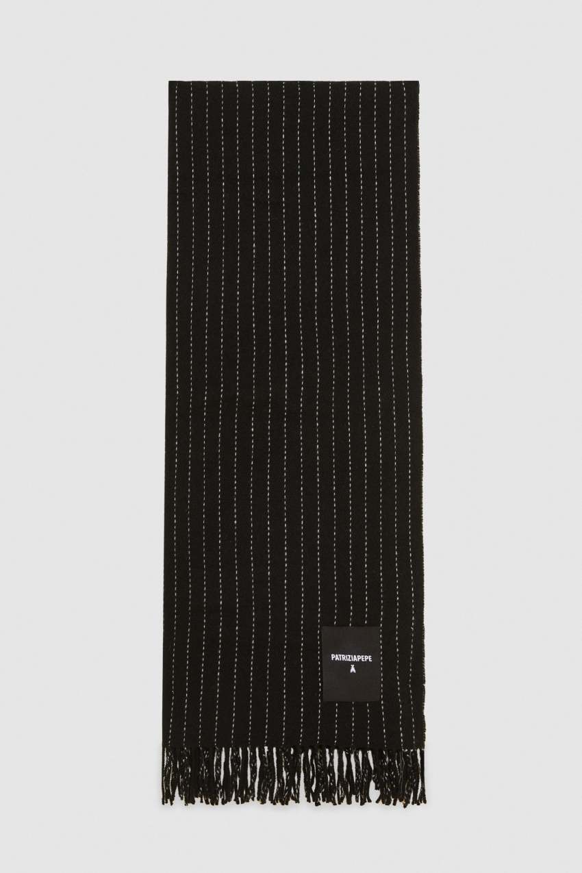 Patrizia Pepe Wool-blend Pinstripe Scarf Schwarz | PDABHG-498