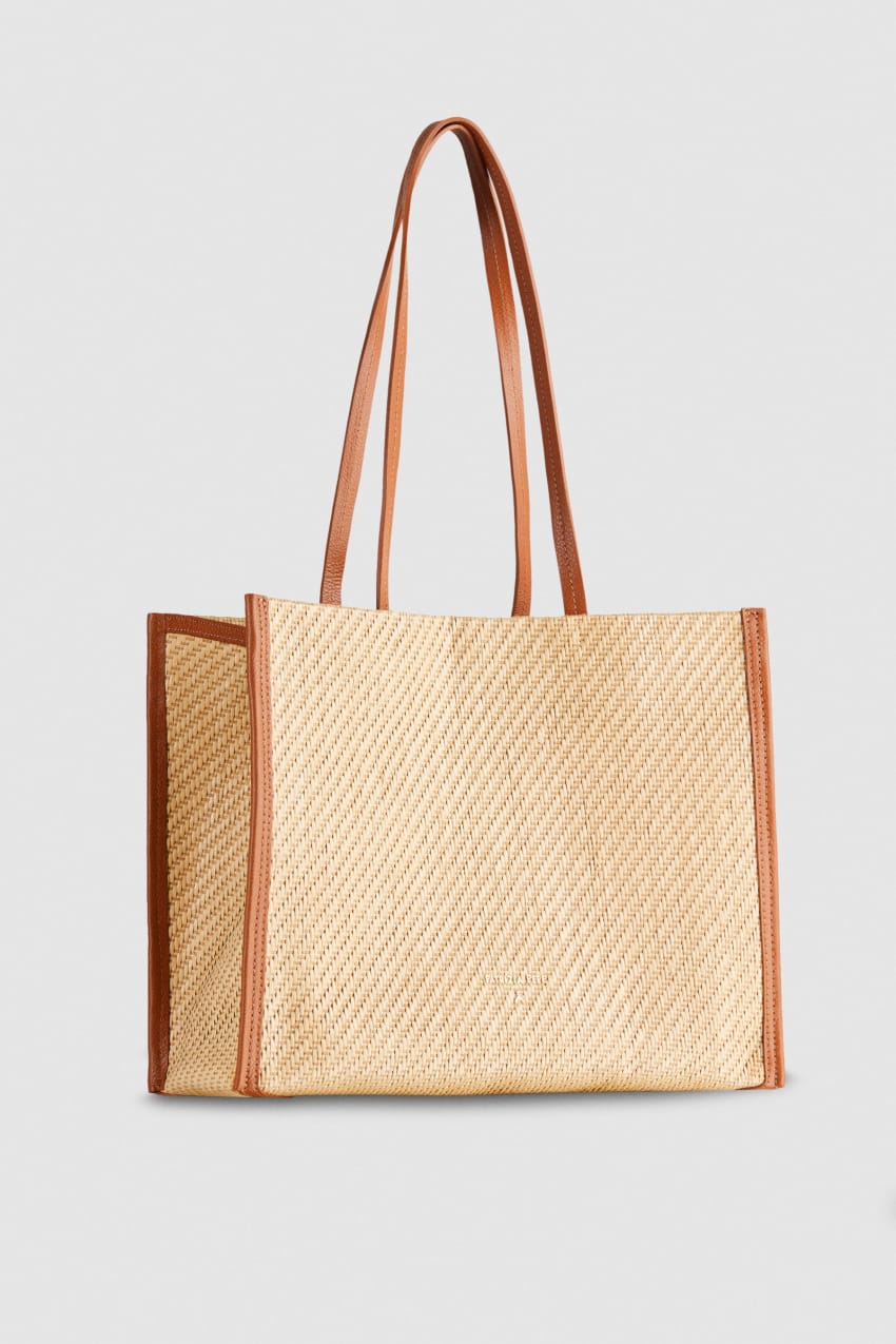 Patrizia Pepe Woven Fabric Shopping Bag Braun | BRFNIK-692